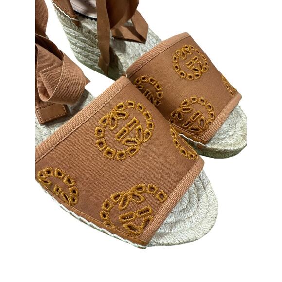 Gucci Espadrille GG Ankle Wrap Wedge Sandal 771779 Interlocking G Brown 38.5 - Picture 5 of 8